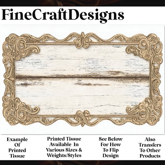 Shabby Chic Wood + Gold Scroll Lijst AN3 Decoupage Tissuepapier