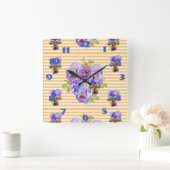 Shabby Chic Yellow Pansies Pansy Floral Art Clock Vierkante Klok (Huis)