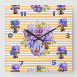 Shabby Chic Yellow Pansies Pansy Floral Art Clock Vierkante Klok