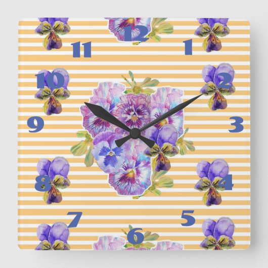 Shabby Chic Yellow Pansies Pansy Floral Art Clock Vierkante Klok (Voorkant)
