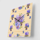 Shabby Chic Yellow Pansies Pansy Floral Art Clock Vierkante Klok (Hoek)