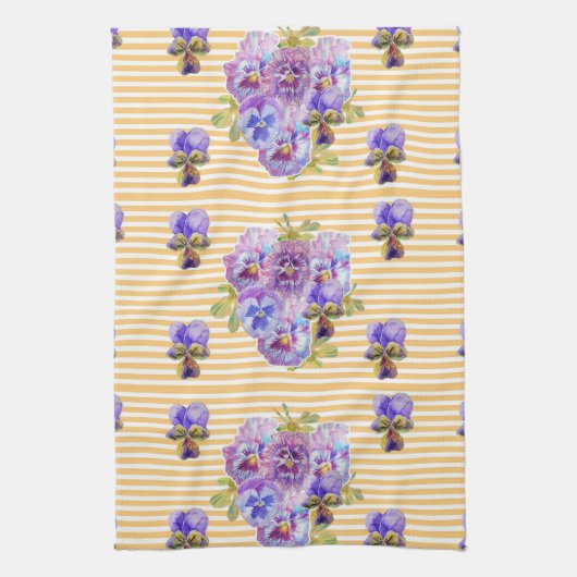 Shabby Chic Yellow Pansy Floral Kitchen Tea Towel Theedoek (Verticaal)