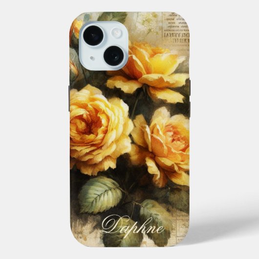  Shabby Chic Yellow Rose Aangepaste naam Case-Mate iPhone Case (Achterkant)