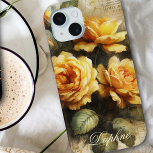  Shabby Chic Yellow Rose Aangepaste naam iPhone 15 Case