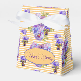 Shabby Chic Yellow Stripe Pansy Floral Favor Box Bedankdoosjes