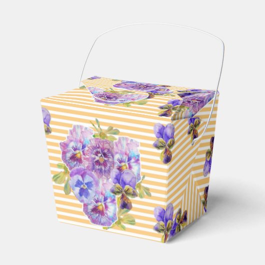Shabby Chic Yellow Stripe Pansy Floral Favor Box Bedankdoosjes (Voorkant Zijde)