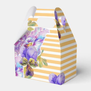 Shabby Chic Yellow Stripe Pansy Floral Favor Box Bedankdoosjes