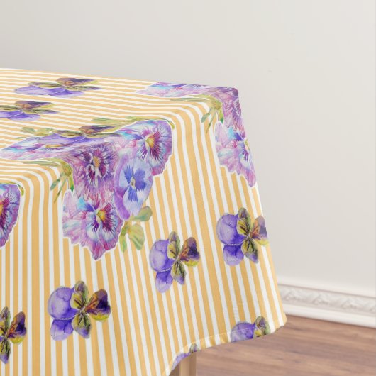 Shabby Chic Yellow Stripe Pansy Floral Tablecloth Tafelkleed (Voorbeeld)