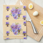 Shabby Chic Yellow Stripe Pansy Floral Theedoek (Quarter Fold)
