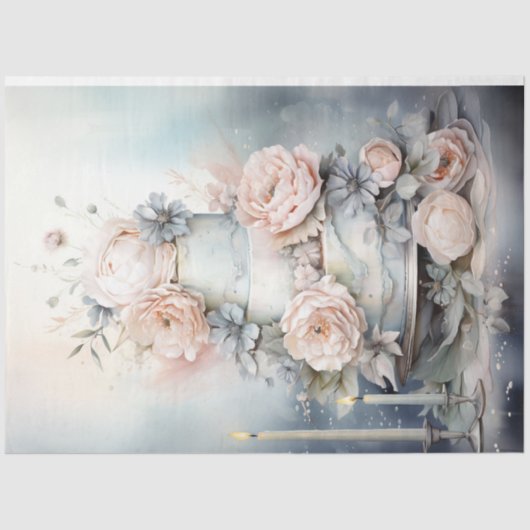 Shabby chic zachte pastel kleuren verjaardagstaart tissuepapier (Voorkant)
