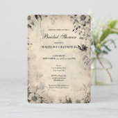 Shabby Chic Zwart Bloemend Bruidsfeest Kaart (Staand voorkant)