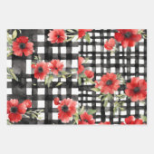 Shabby Chic Zwart & Wit Plaid Rood Bloemen Mix Inpakpapier Vel (Voorkant 3)