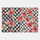 Shabby Chic Zwart & Wit Plaid Rood Bloemen Mix Inpakpapier Vel (Voorkant 2)