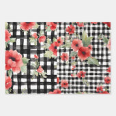 Shabby Chic Zwart & Wit Plaid Rood Bloemen Mix Inpakpapier Vel (Voorkant)