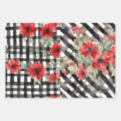 Shabby Chic Zwart & Wit Plaid Rood Bloemen Mix Inpakpapier Vel (Voorkant 3)