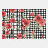 Shabby Chic Zwart & Wit Plaid Rood Bloemen Mix Inpakpapier Vel (Voorkant 2)