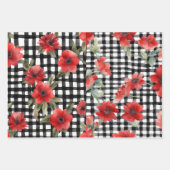 Shabby Chic Zwart & Wit Plaid Rood Bloemen Mix Inpakpapier Vel (Voorkant)