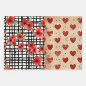 Shabby Chic Zwart & Wit Plaid Rood Hart Mix Inpakpapier Vel (Voorkant 3)