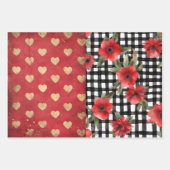 Shabby Chic Zwart & Wit Plaid Rood Hart Mix Inpakpapier Vel (Voorkant 2)