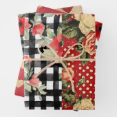 Shabby Chic Zwart & Wit Plaid Rood Hart Mix Inpakpapier Vel (In situ)