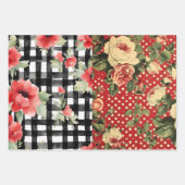 Shabby Chic Zwart & Wit Plaid Rood Hart Mix Inpakpapier Vel (Voorkant)