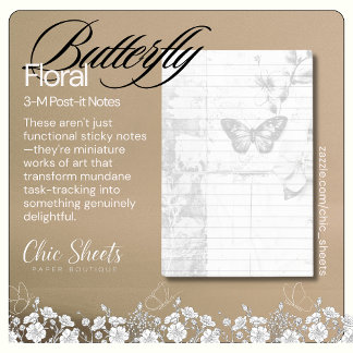 Shabby Chic Zwart & Witte Vlinder Bloem 3M Post-it® Notes