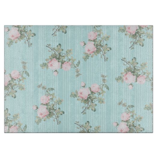 Shabby chici-glazen snijplank met roze snijrozen (Voorkant)