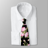 Shabby Chick Pink Roses op zwart Stropdas (Gebonden)