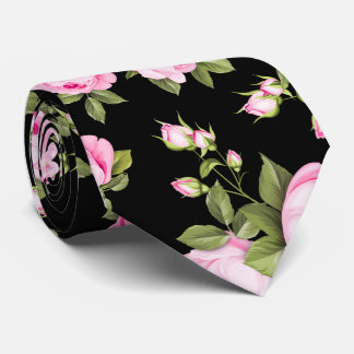 Shabby Chick Pink Roses op zwart Stropdas
