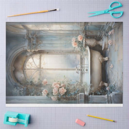  shabby chique badkamer bloemenpastel groen tissuepapier