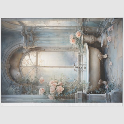  shabby chique badkamer bloemenpastel groen tissuepapier (Voorkant)