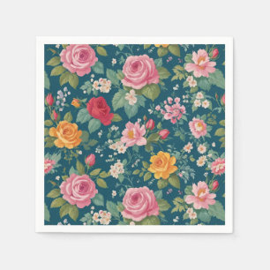 Shabby chique bloem met Rozen en kleine wilde bloe Servet