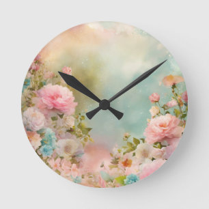 Shabby chique dromerige pastel kleuren ronde wandk klok