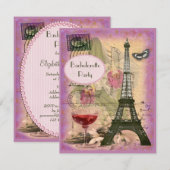 Shabby Chique Eiffeltoren & Rode Wijn Bachelorette Kaart (Voorkant / Achterkant)