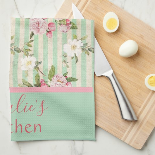 Shabby Chique Groen Wit Strepen en Keukenhanddoeke Theedoek (Quarter Fold)