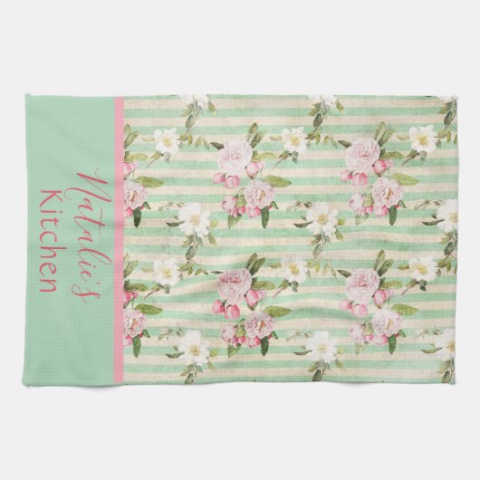 Shabby Chique Groen Wit Strepen en Keukenhanddoeke Theedoek (Horizontaal)