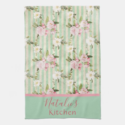 Shabby Chique Groen Wit Strepen en Keukenhanddoeke Theedoek (Verticaal)