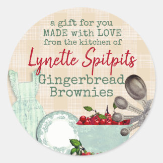 Shabby chique kersen schort uit de keuken van ronde sticker