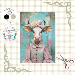 Shabby chique koe in zachte pastel decoupage tissuepapier
