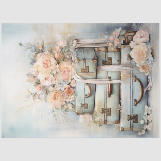  shabby chique koffer bloemenpastel groen tissuepapier (Voorkant)