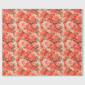Shabby chique koraal bloemen cadeaupapier (Vlak)