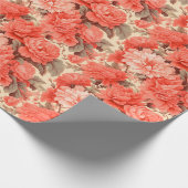 Shabby chique koraal bloemen cadeaupapier (Hoek)