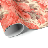 Shabby chique koraal bloemen cadeaupapier (Rol Hoek)
