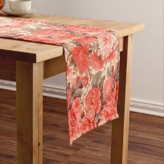 Shabby chique koraal bloemen korte tafelloper