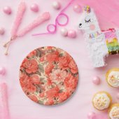 Shabby chique koraal bloemen papieren bordje (Feest)