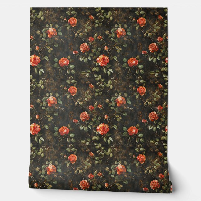  shabby chique koraal oranje Franse rozen Behang (Afrollen)