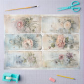  Shabby chique pastelblauw en roze bloemetjes Tissuepapier (Craft)
