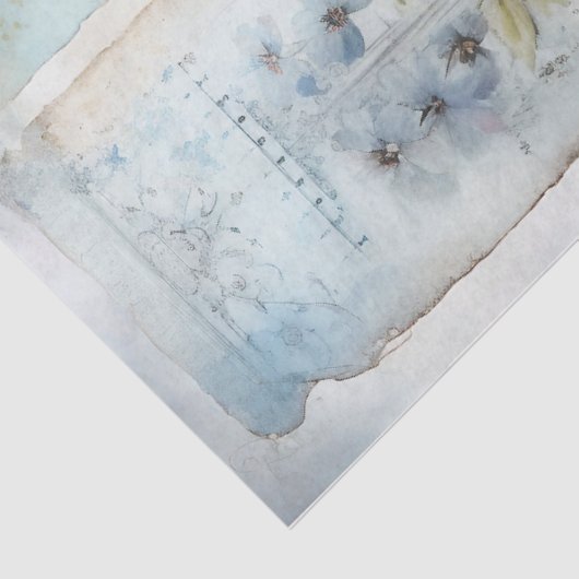  Shabby chique pastelblauw en roze bloemetjes Tissuepapier (Detail)