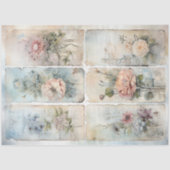  Shabby chique pastelblauw en roze bloemetjes Tissuepapier (Voorkant)
