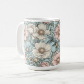 Shabby Chique Pastle Roze en Blauwe Poppy Bloemen Koffiemok (Voorkant links)